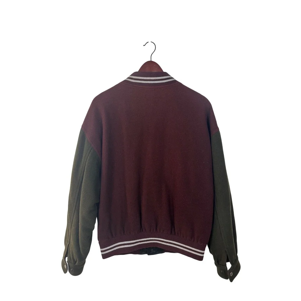 Vintage Style Wool Varsity Jacket New York Giants Patch Burgundy Snap Bomber - Picture 6 of 12